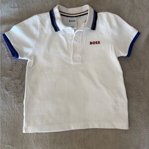 Boss Kids Polo Shirt in White with Blue Accents new